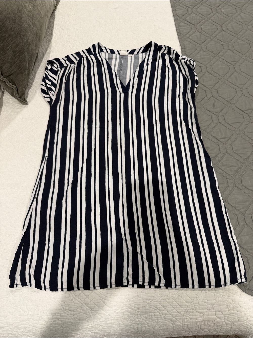 GAP Navy and White Vertical Stripe V-Neck Dress